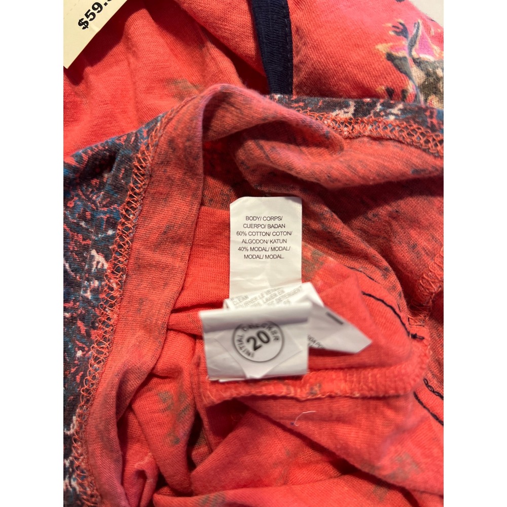 Lucky Brand Women Coral Red Floral Paisley Split Neck Top 7W63002 Size M NEW - Picture 9 of 11